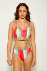 Multi Striped Cheeky Two Piece Swimsuit Areous