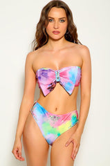 Multi Tie Dye Printed Strapless Two Piece Swimsuit Areous