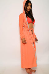 Neon Coral Shimmery Three Piece Swimsuit Set Areous