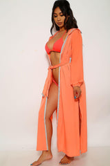 Neon Coral Shimmery Three Piece Swimsuit Set Areous