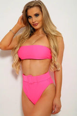 Neon Fuchsia Strapless Two Piece Swimsuit Areous