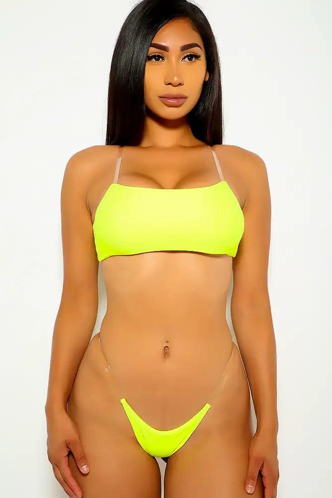 Neon Lime Clear Cheeky Two Piece Swimsuit Areous