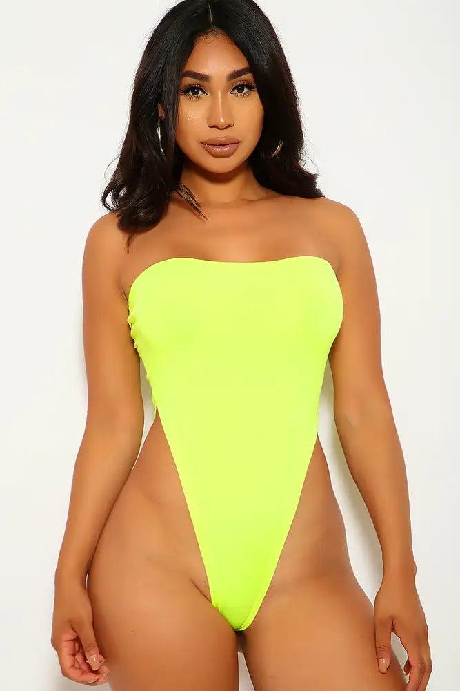 Neon Lime High Leg Two Piece Swimsuit Areous