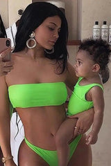 Neon Lime High Waist Bandeau Two Piece Swimsuit Areous