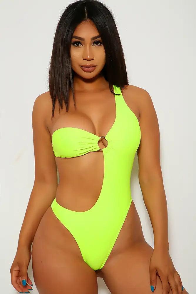 Neon Lime One Shoulder O-Ring Monokini Areous