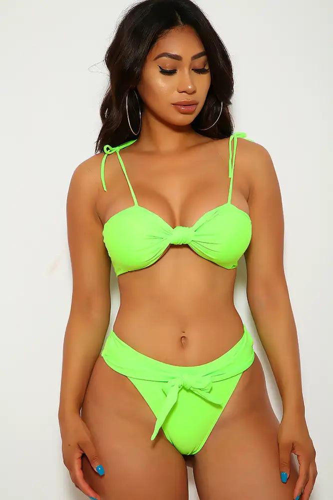 Neon Lime Tie Knot Two Piece Swimsuit Areous