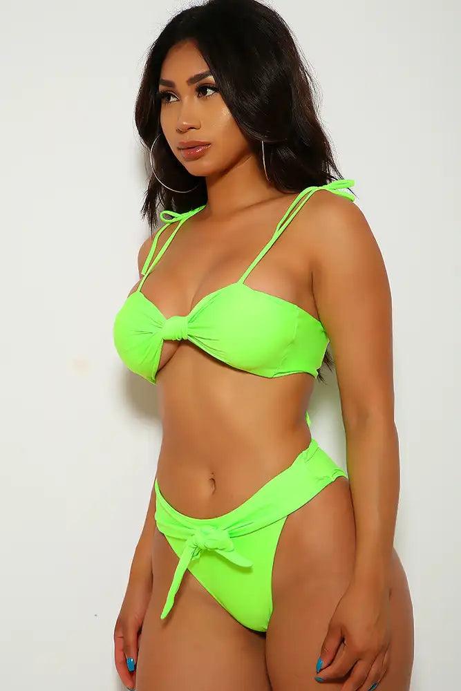 Neon Lime Tie Knot Two Piece Swimsuit Areous