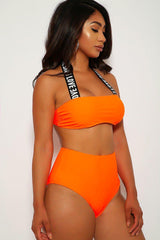 Neon Orange Love Halter High Waist Two Piece Swimsuit Areous