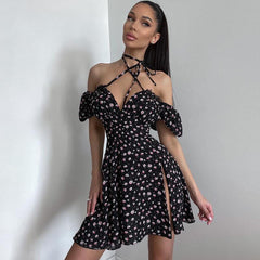 French design floral backless dress