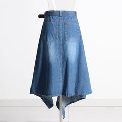 High waist stitching irregular denim skirt