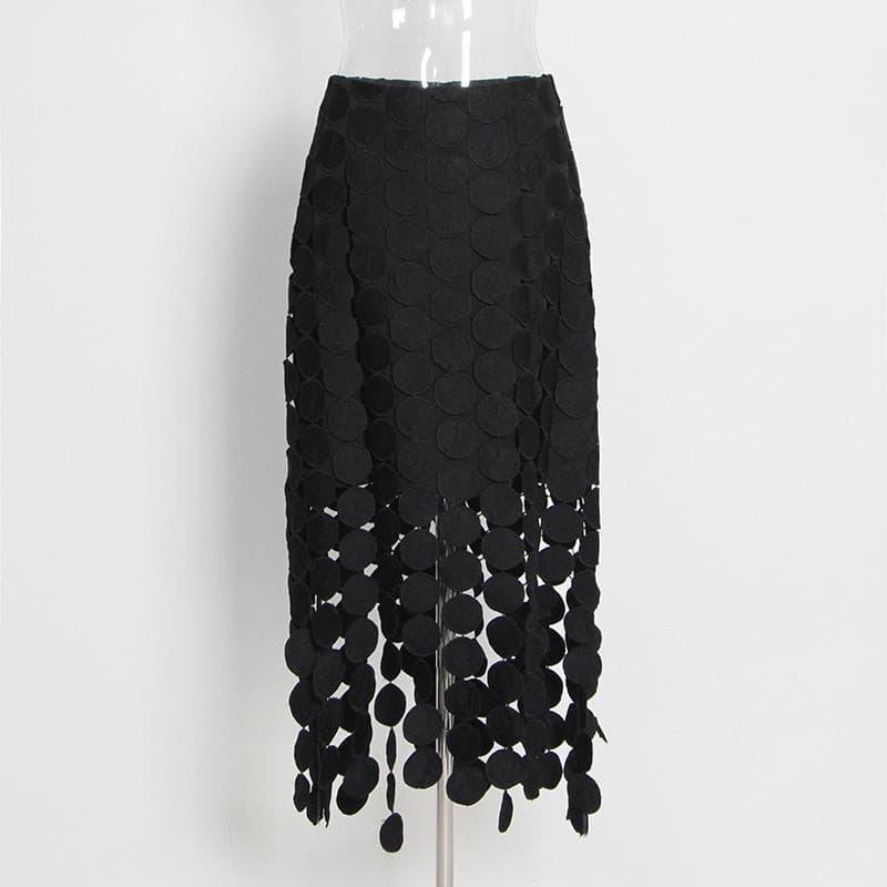 French retro hollow fringed irregular skirt