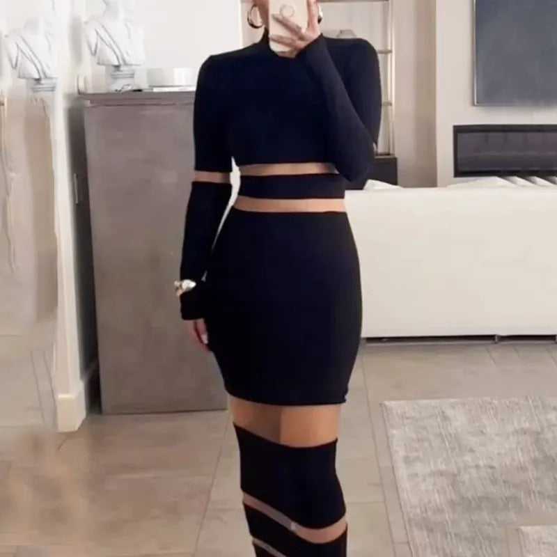 Mesh stitching sexy tight long dress