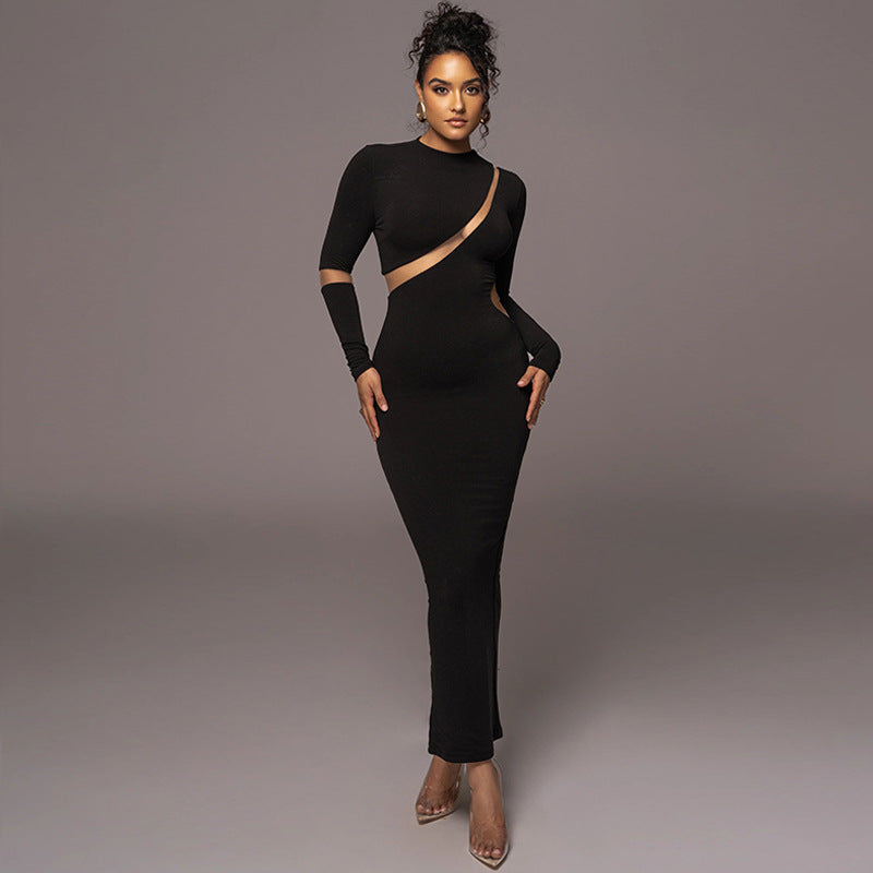 Hollow Back Slit Long Sleeve Dress