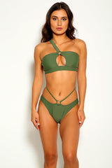 Olive Strappy O-Ring Two Piece Swimsuit Areous