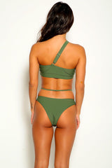 Olive Strappy O-Ring Two Piece Swimsuit Areous