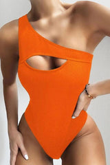 Orange Cut Out One Piece Swimsuit Areous