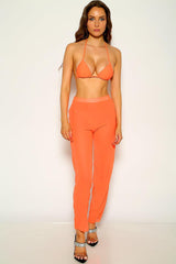 Orange Mesh Halter Three Piece Swimsuit Areous