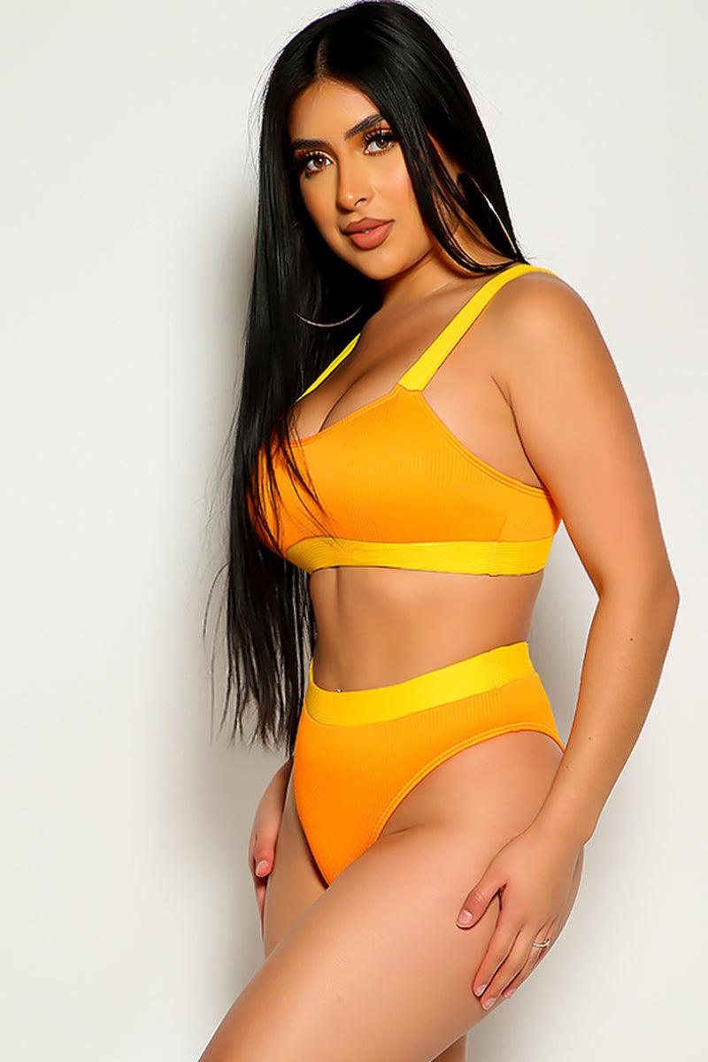 Orange Yellow Mid Rise Two Piece Swimsuit Areous