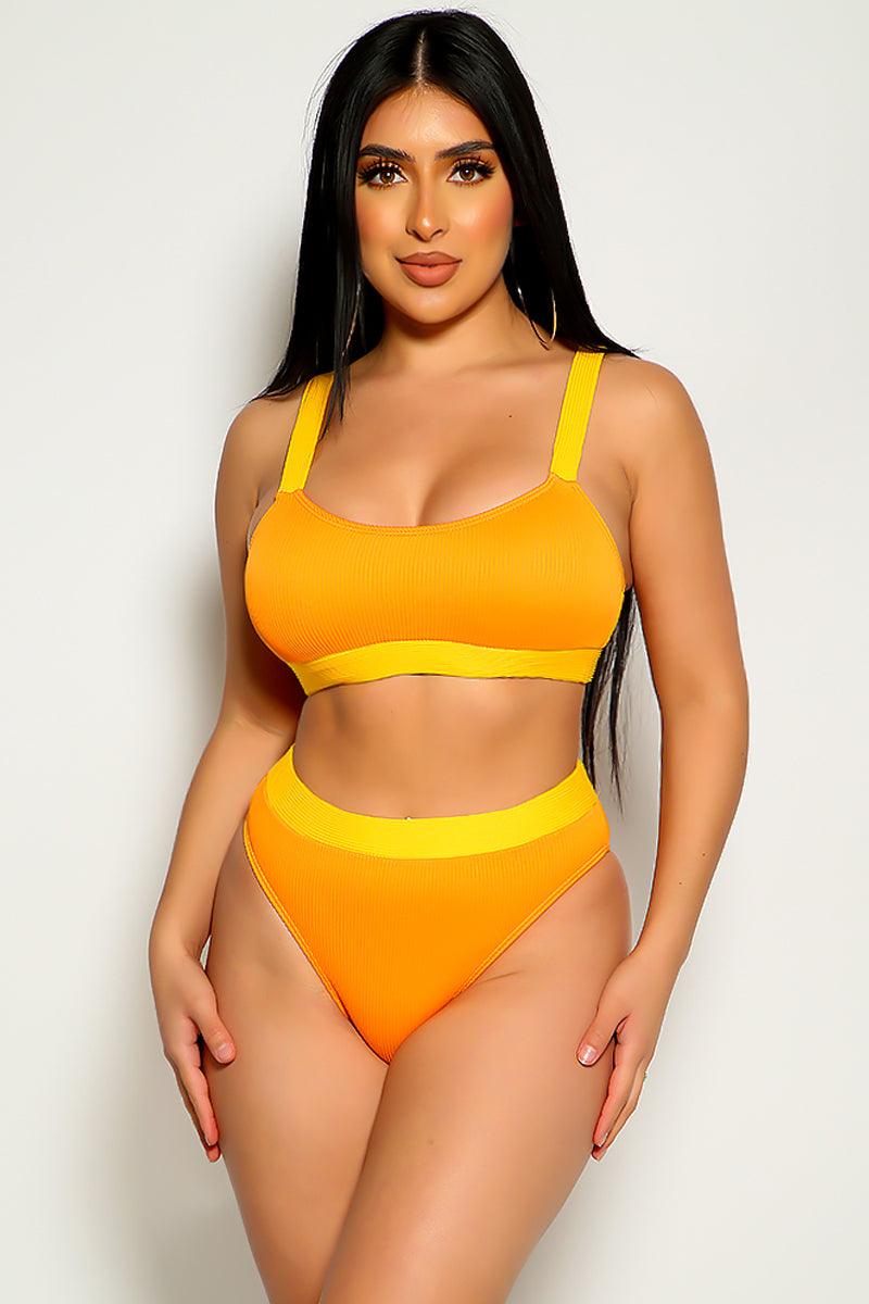 Orange Yellow Mid Rise Two Piece Swimsuit Areous