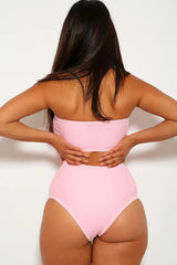 Pink Strappy Cut Out High Waist Swimsuit Areous