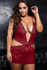 Plus Size Deep V Mini Dress Areous