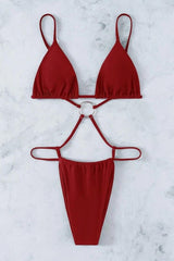 Red O-Ring Accent Strappy One Piece Swimsuit Areous