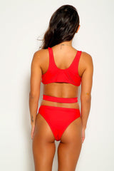 Red O-Ring Strappy One Piece Swimsuit Areous