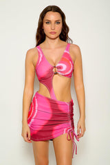 Red Tie Dye O-Ring Two Piece Swimsuit Areous