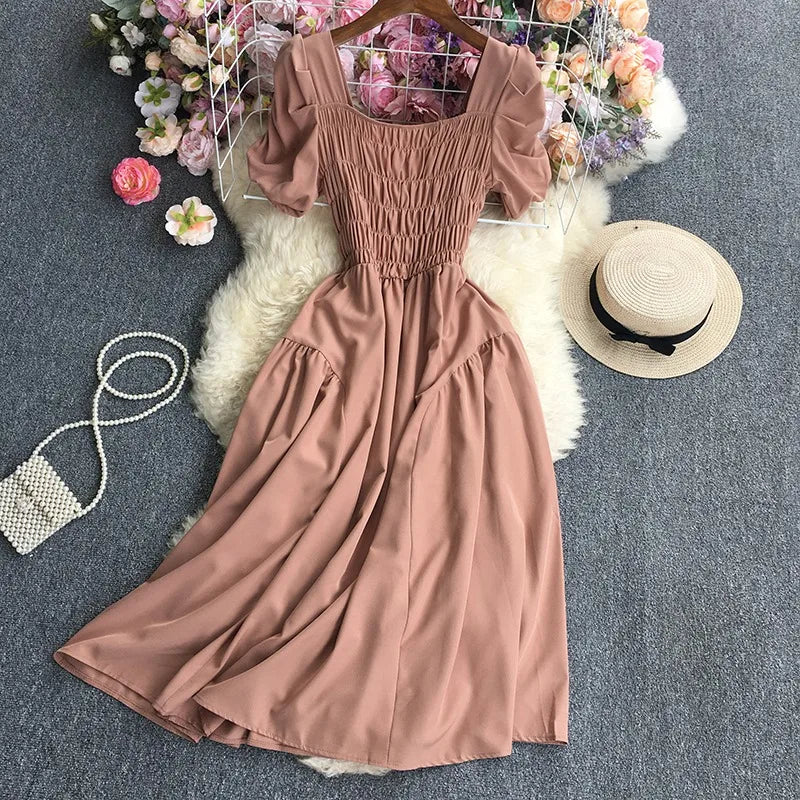 puff sleeve stretch party dress