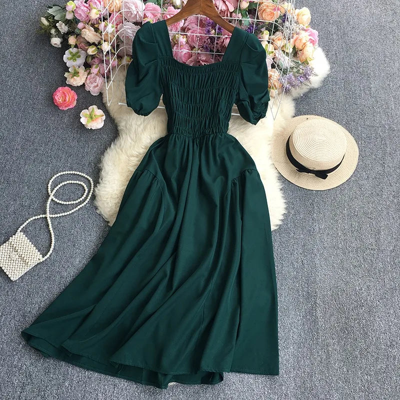 puff sleeve stretch party dress