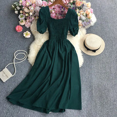 puff sleeve stretch party dress