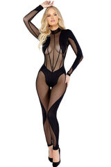 Sheer Mesh Detailed Jumpsuit with Zipper Closure Areous