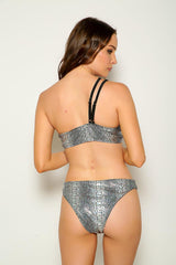 Silver Snake Print Metallic Two Piece Swimsuit Areous