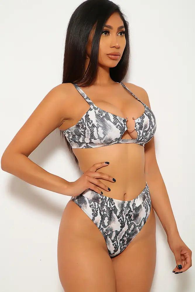 Snake Print Padded Two Piece Swimsuit Areous