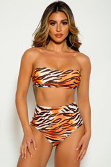 Tiger Print Bandeau High Waist Swimsuit Areous