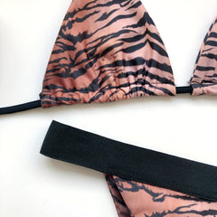 Tiger Print Strings Halter Swimwear Areous