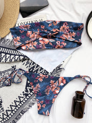 Two Piece Floral Strapless Strings Swimwear Areous