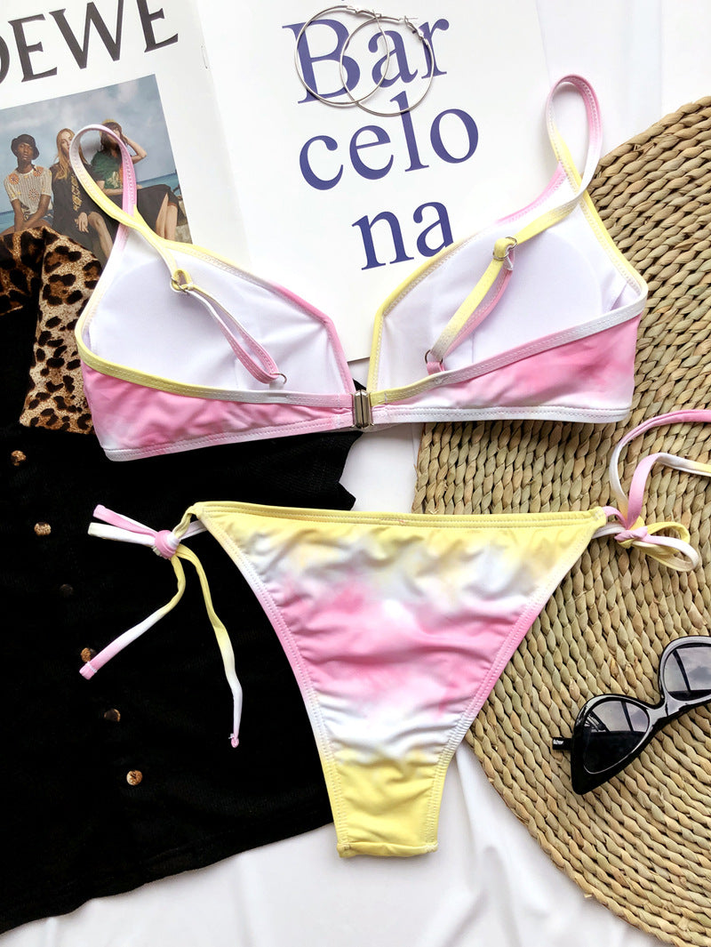 Two Piece Tie Dye Strings Strap Swimwear Areous