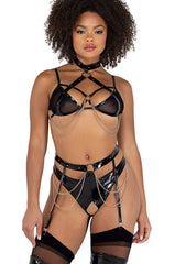 Vinyl And Chain Bra Set Areous