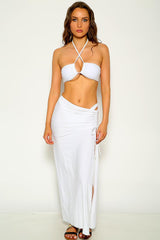 White Halter Criss Cross Three Piece Swimsuit Areous