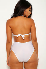 White Love Halter High Waist Two Piece Swimsuit Areous