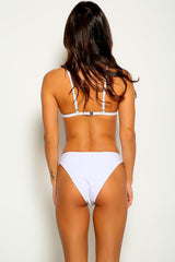 White Mesh Ruffled Three Piece Swimsuit Areous