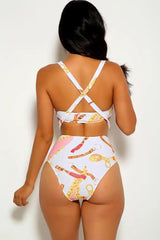 White Strappy Graphic Print Two Piece Swimsuit Areous