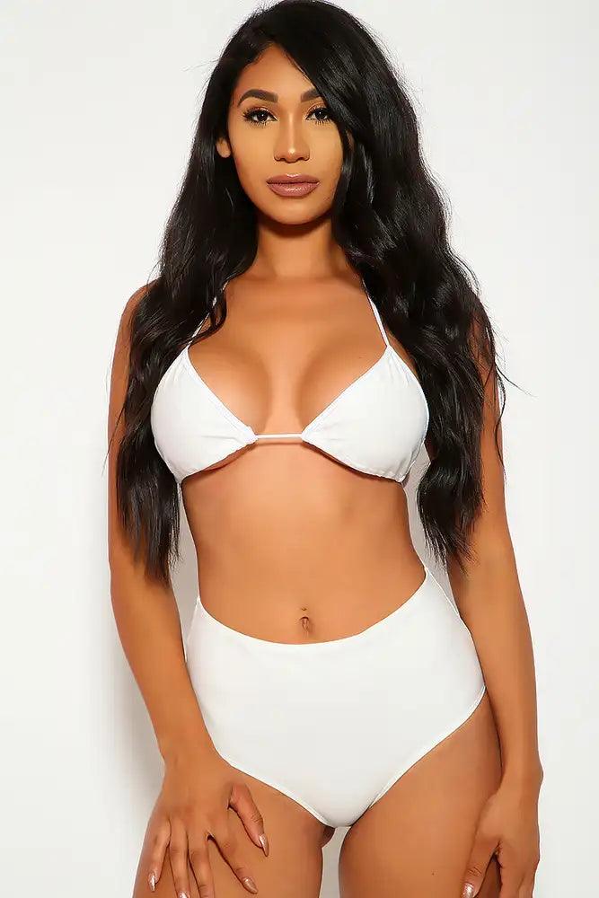 White Triangle High Waisted Two Piece Swimsuit Areous