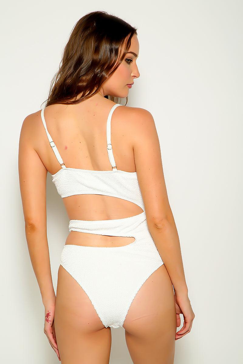 White V-Wire Cut Out One Piece Swimsuit Areous