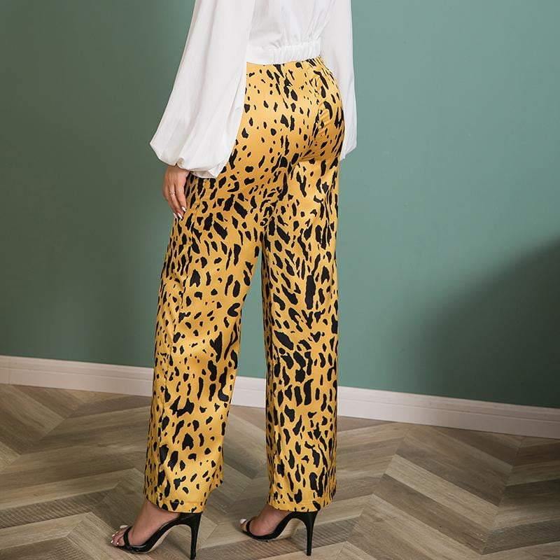 Casual Long Wide Leg Leopard Print Pants