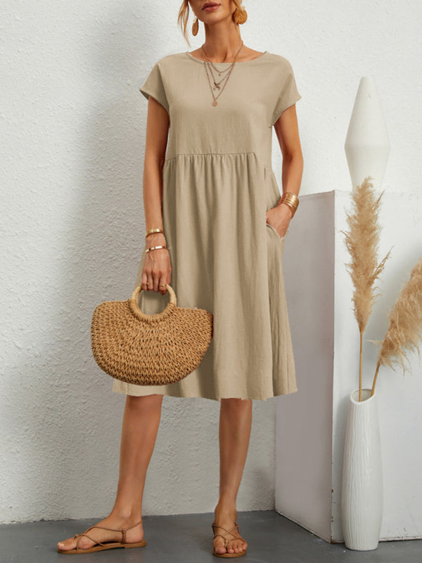 Solid Color A-Line Midi Dress