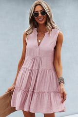 Solid Color V Neck Sleeveless Mini Dress