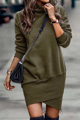 Green High Neck Long Sleeve Wrapped Dress