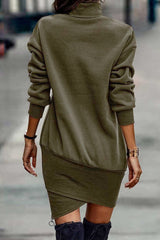 Green High Neck Long Sleeve Wrapped Dress